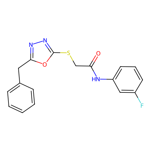 2-[(5-benzyl-1,3,4-oxadiazol-2-yl)sulfanyl]-N-(3-fluorophenyl)acetamide structure
