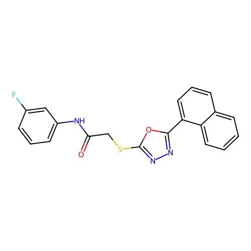 N-(3-fluorophenyl)-2-[(5-naphthalen-1-yl-1,3,4-oxadiazol-2-yl)sulfanyl]acetamide structure