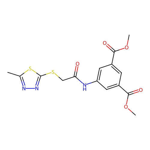 Dimethyl 5-({[(5-methyl-1,3,4-thiadiazol-2-yl)sulfanyl]acetyl}amino)isophthalate structure