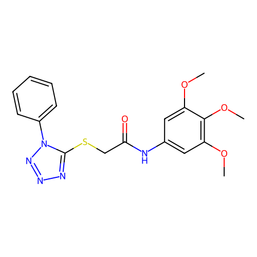 2-(1-phenyltetrazol-5-yl)sulfanyl-N-(3,4,5-trimethoxyphenyl)acetamide structure