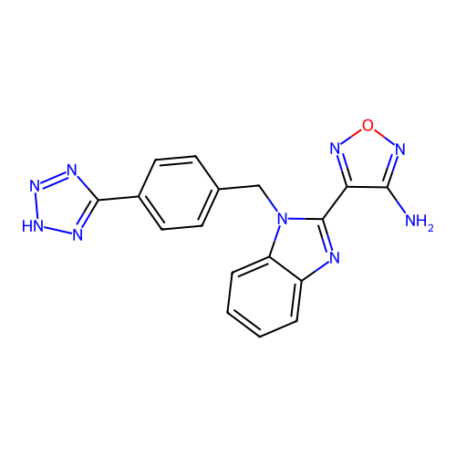 4-[1-[[4-(2H-tetrazol-5-yl)phenyl]methyl]benzimidazol-2-yl]-1,2,5-oxadiazol-3-amine structure