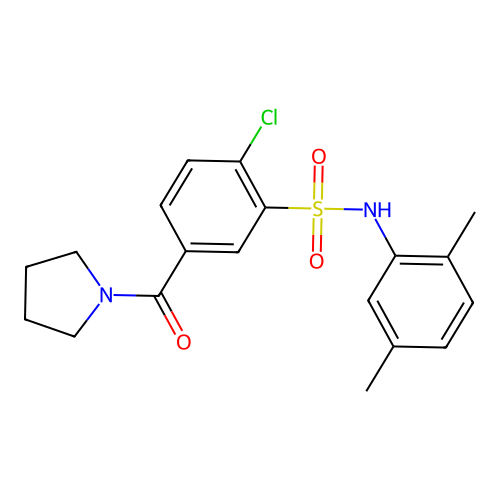 2-chloro-N-(2,5-dimethylphenyl)-5-(pyrrolidine-1-carbonyl)benzenesulfonamide structure