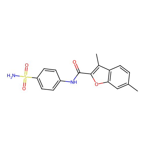 3,6-dimethyl-N-(4-sulfamoylphenyl)-1-benzofuran-2-carboxamide structure