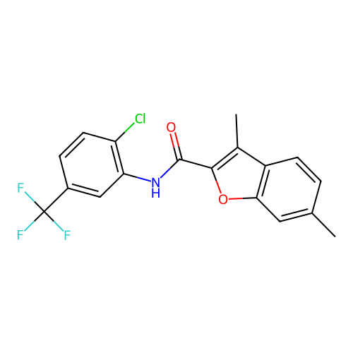 N-[2-chloro-5-(trifluoromethyl)phenyl]-3,6-dimethyl-1-benzofuran-2-carboxamide structure