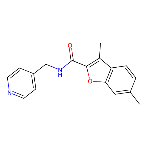 3,6-dimethyl-N-(pyridin-4-ylmethyl)-1-benzofuran-2-carboxamide structure