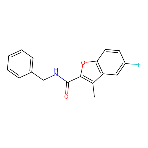 N-benzyl-5-fluoro-3-methyl-1-benzofuran-2-carboxamide structure