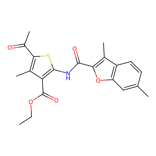 ethyl 5-acetyl-2-(3,6-dimethylbenzofuran-2-carboxamido)-4-methylthiophene-3-carboxylate structure