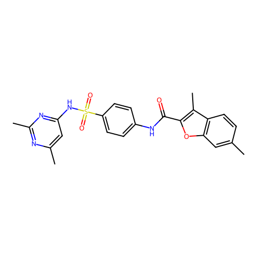 N-{4-[(2,6-dimethylpyrimidin-4-yl)sulfamoyl]phenyl}-3,6-dimethyl-1-benzofuran-2-carboxamide structure