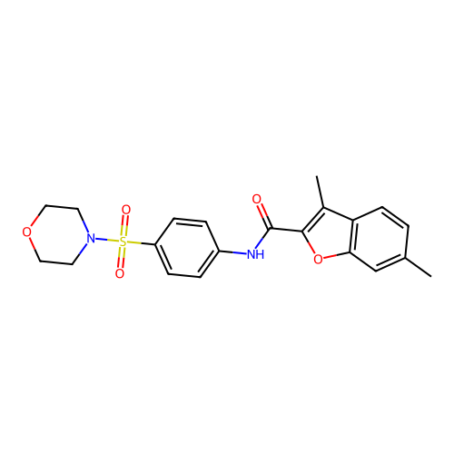 3,6-dimethyl-N-[4-(morpholin-4-ylsulfonyl)phenyl]-1-benzofuran-2-carboxamide structure