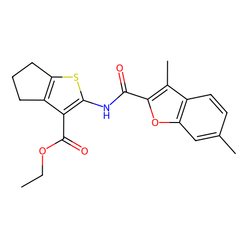 ethyl 2-(3,6-dimethylbenzofuran-2-carboxamido)-5,6-dihydro-4H-cyclopenta[b]thiophene-3-carboxylate structure