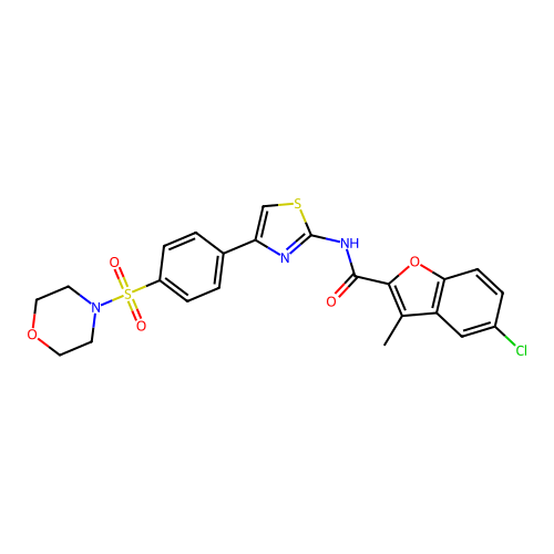 5-chloro-3-methyl-N-[4-(4-morpholin-4-ylsulfonylphenyl)-1,3-thiazol-2-yl]-1-benzofuran-2-carboxamide structure
