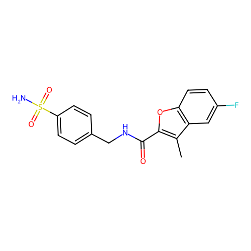 5-fluoro-3-methyl-N-[(4-sulfamoylphenyl)methyl]-1-benzofuran-2-carboxamide structure