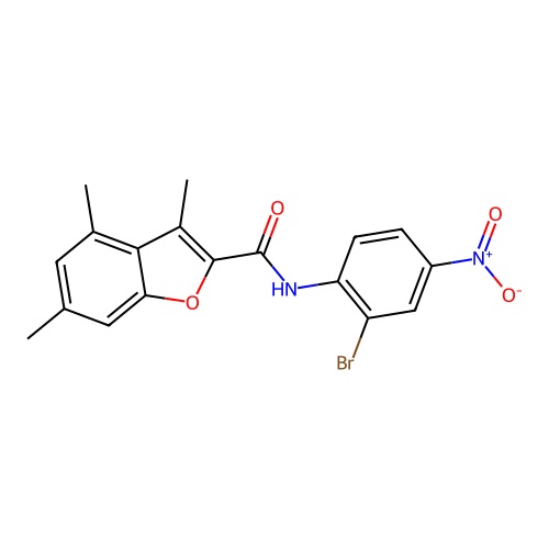 N-(2-bromo-4-nitrophenyl)-3,4,6-trimethyl-1-benzofuran-2-carboxamide structure