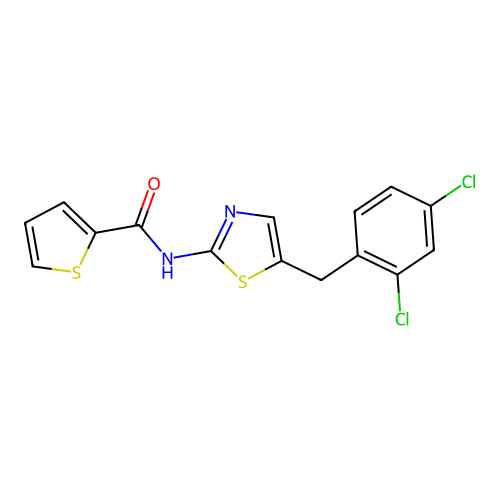 N-[5-[(2,4-dichlorophenyl)methyl]-1,3-thiazol-2-yl]thiophene-2-carboxamide structure