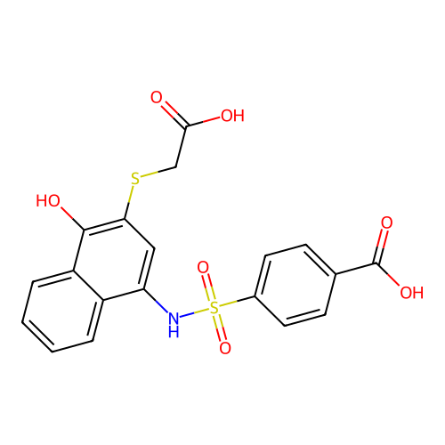 4-((3-(Carboxymethylsulfanyl)-4-hydroxy-1-naphthyl)sulfamoyl)benzoic acid structure