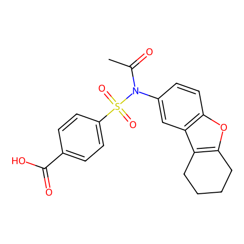 4-[Acetyl(6,7,8,9-tetrahydrodibenzofuran-2-yl)sulfamoyl]benzoic acid structure