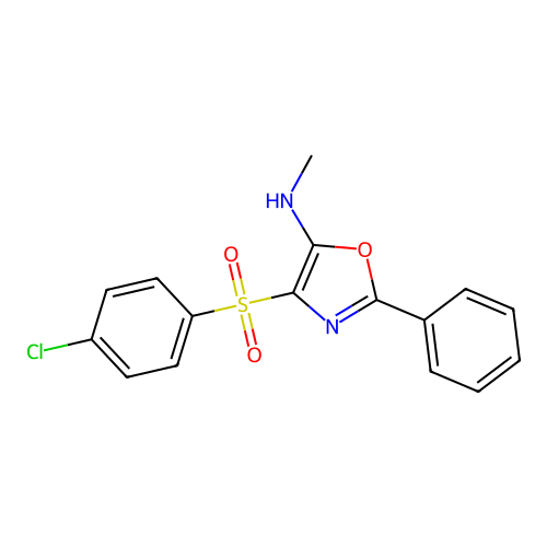 4-((4-chlorophenyl)sulfonyl)-N-methyl-2-phenyloxazol-5-amine structure