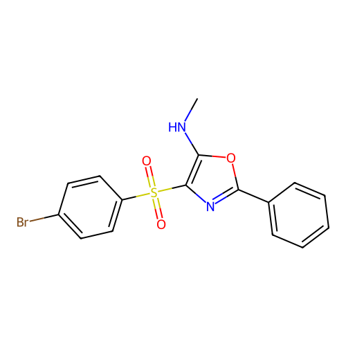 4-((4-bromophenyl)sulfonyl)-N-methyl-2-phenyloxazol-5-amine structure