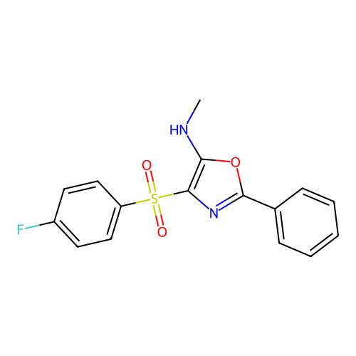 4-((4-fluorophenyl)sulfonyl)-N-methyl-2-phenyloxazol-5-amine structure
