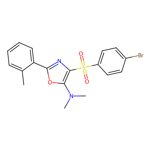 4-((4-bromophenyl)sulfonyl)-N,N-dimethyl-2-(o-tolyl)oxazol-5-amine structure