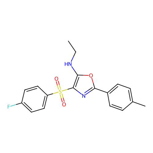 N-ethyl-4-((4-fluorophenyl)sulfonyl)-2-(p-tolyl)oxazol-5-amine structure