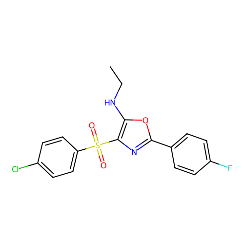 4-((4-chlorophenyl)sulfonyl)-N-ethyl-2-(4-fluorophenyl)oxazol-5-amine structure