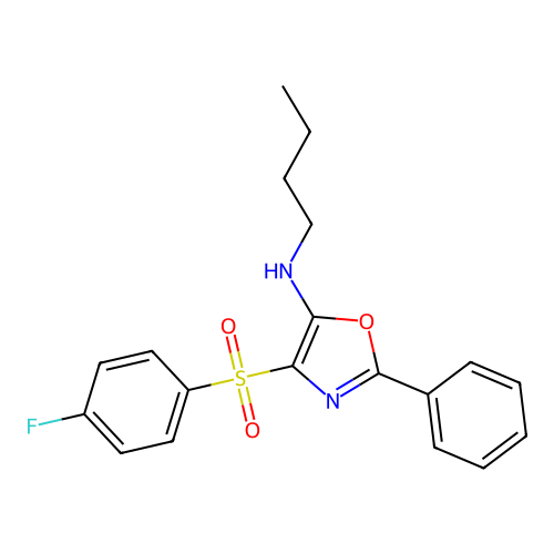 N-butyl-4-((4-fluorophenyl)sulfonyl)-2-phenyloxazol-5-amine structure