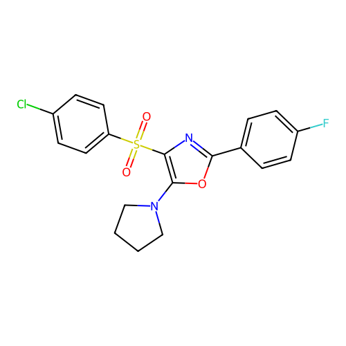 4-((4-Chlorophenyl)sulfonyl)-2-(4-fluorophenyl)-5-(pyrrolidin-1-yl)oxazole structure