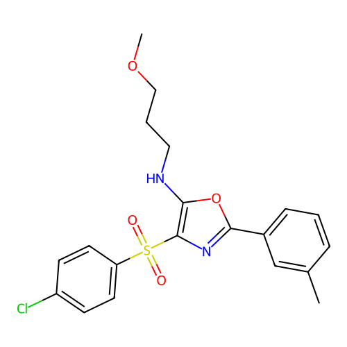 4-((4-chlorophenyl)sulfonyl)-N-(3-methoxypropyl)-2-(m-tolyl)oxazol-5-amine structure