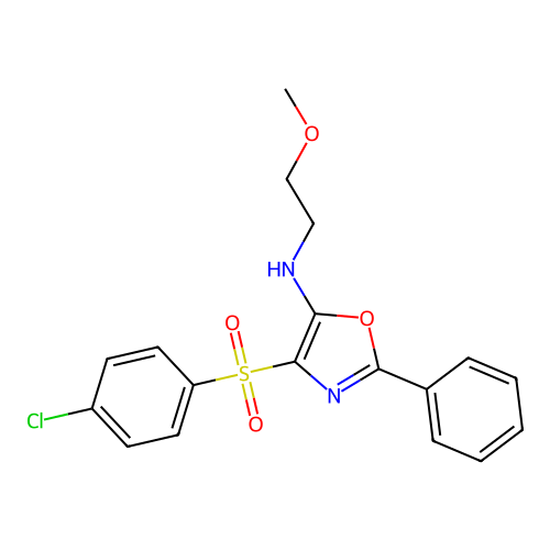 4-((4-chlorophenyl)sulfonyl)-N-(2-methoxyethyl)-2-phenyloxazol-5-amine structure