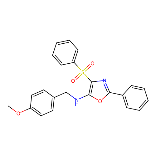 4-(benzenesulfonyl)-N-[(4-methoxyphenyl)methyl]-2-phenyl-1,3-oxazol-5-amine structure
