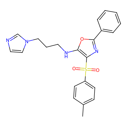 N-(3-imidazol-1-ylpropyl)-4-(4-methylphenyl)sulfonyl-2-phenyl-1,3-oxazol-5-amine structure