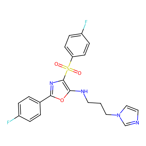 4-(4-fluorobenzenesulfonyl)-2-(4-fluorophenyl)-N-[3-(1H-imidazol-1-yl)propyl]-1,3-oxazol-5-amine structure