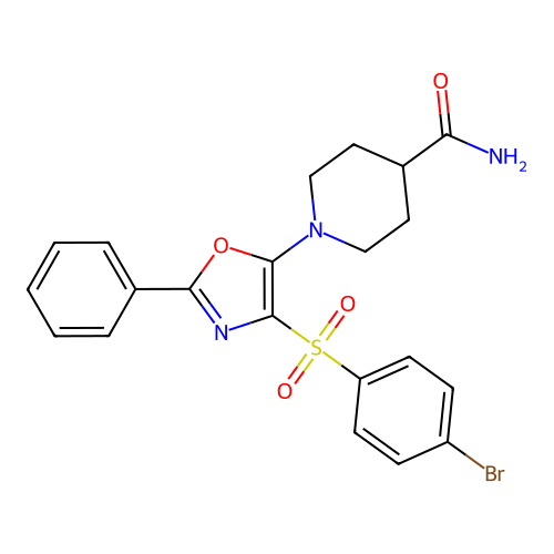 1-(4-((4-Bromophenyl)sulfonyl)-2-phenyloxazol-5-yl)piperidine-4-carboxamide structure