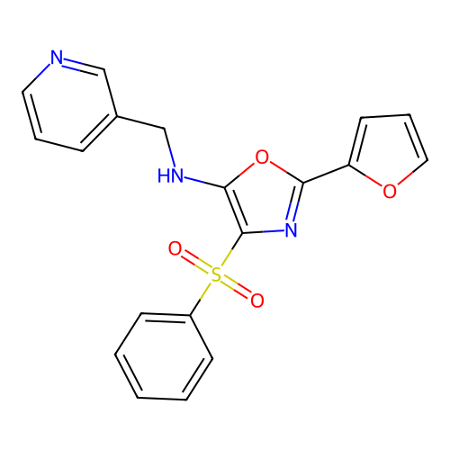 2-(2-Furyl)-4-(phenylsulfonyl)-5-[(3-pyridylmethyl)amino]-1,3-oxazole structure