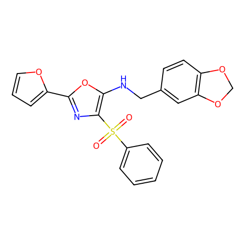 4-(benzenesulfonyl)-N-[(2H-1,3-benzodioxol-5-yl)methyl]-2-(furan-2-yl)-1,3-oxazol-5-amine structure