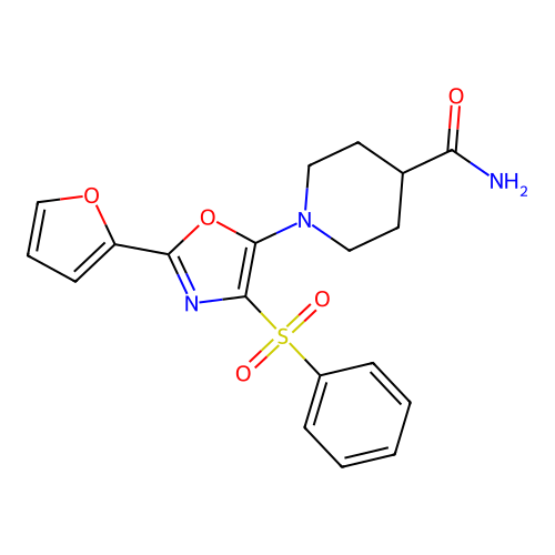 1-[4-(Benzenesulfonyl)-2-(furan-2-yl)-1,3-oxazol-5-yl]piperidine-4-carboxamide structure