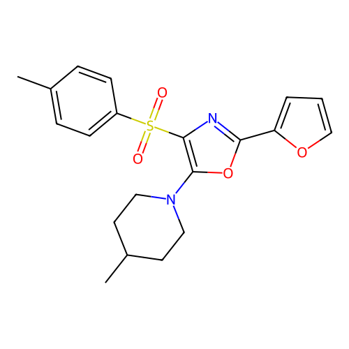 1-{2-(furan-2-yl)-4-[(4-methylphenyl)sulfonyl]-1,3-oxazol-5-yl}-4-methylpiperidine structure