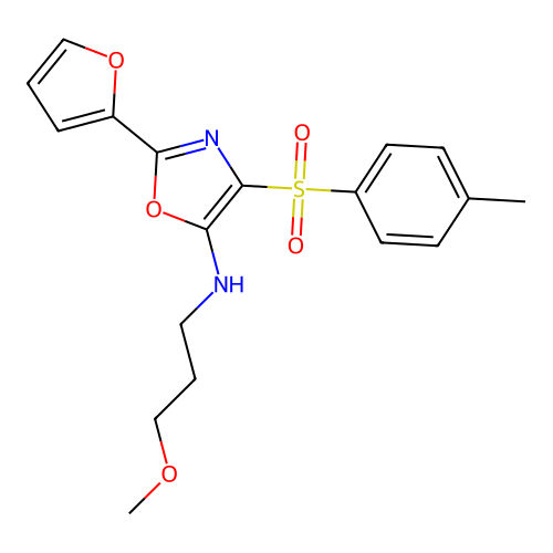 2-(furan-2-yl)-N-(3-methoxypropyl)-4-tosyloxazol-5-amine structure