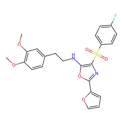 N-[2-(3,4-dimethoxyphenyl)ethyl]-4-(4-fluorobenzenesulfonyl)-2-(furan-2-yl)-1,3-oxazol-5-amine structure