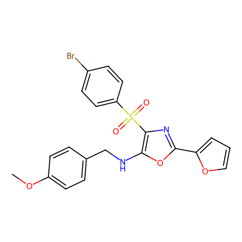 4-((4-bromophenyl)sulfonyl)-2-(furan-2-yl)-N-(4-methoxybenzyl)oxazol-5-amine structure