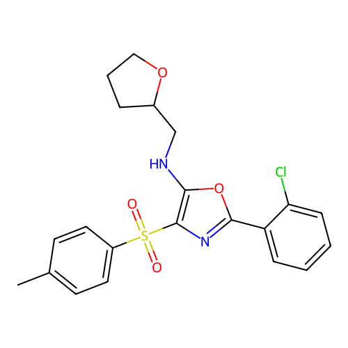2-(2-chlorophenyl)-N-((tetrahydrofuran-2-yl)methyl)-4-tosyloxazol-5-amine structure