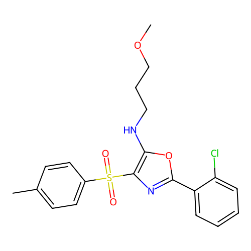 2-(2-chlorophenyl)-N-(3-methoxypropyl)-4-tosyloxazol-5-amine structure