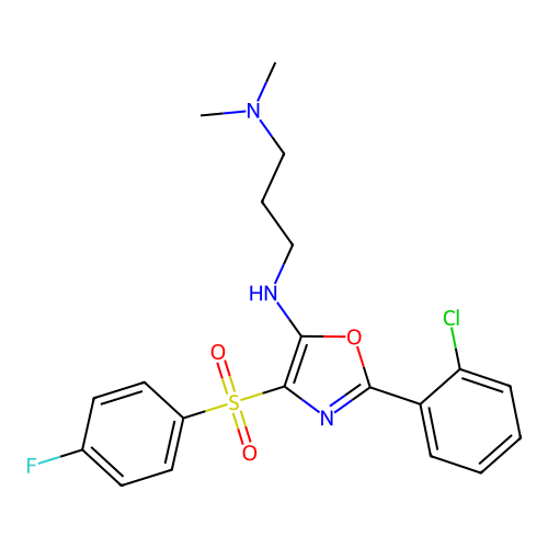 2-(2-chlorophenyl)-N-[3-(dimethylamino)propyl]-4-(4-fluorobenzenesulfonyl)-1,3-oxazol-5-amine structure