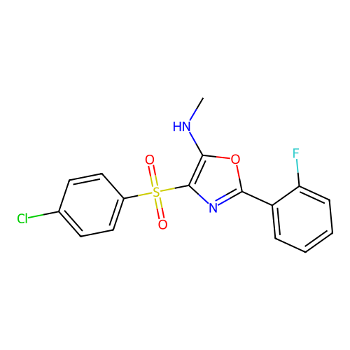 4-(4-chlorophenyl)sulfonyl-2-(2-fluorophenyl)-N-methyl-1,3-oxazol-5-amine structure