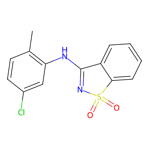 N-(5-chloro-2-methylphenyl)-1,1-dioxo-1,2-benzothiazol-3-amine structure