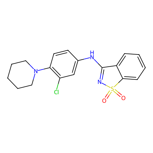 N-(3-chloro-4-piperidin-1-ylphenyl)-1,1-dioxo-1,2-benzothiazol-3-amine structure