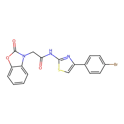 N-[4-(4-bromophenyl)-1,3-thiazol-2-yl]-2-(2-oxo-1,3-benzoxazol-3-yl)acetamide structure