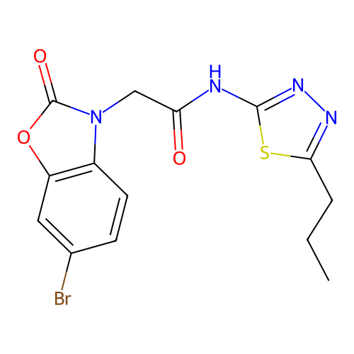 2-(6-bromo-2-oxo-1,3-benzoxazol-3(2H)-yl)-N-(5-propyl-1,3,4-thiadiazol-2-yl)acetamide structure