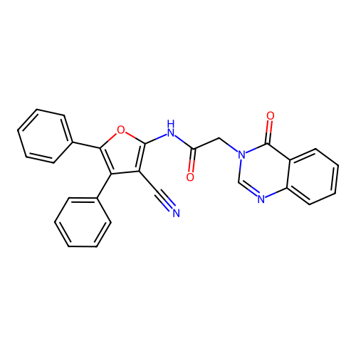 N-(3-cyano-4,5-diphenylfuran-2-yl)-2-(4-oxoquinazolin-3-yl)acetamide structure